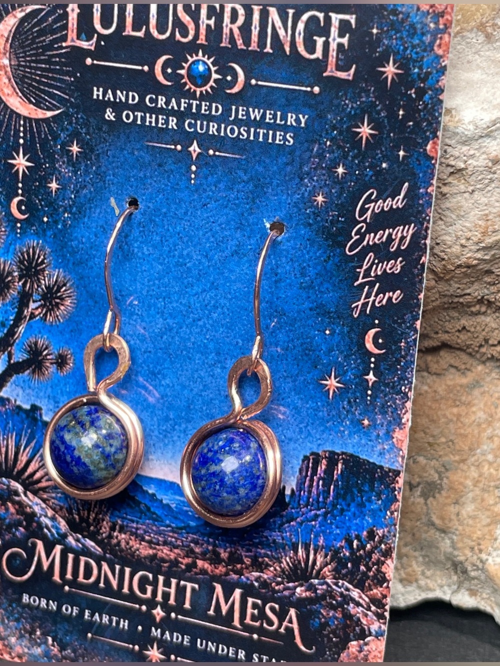Artisan Blue & Gold Round Drop Earrings - Picture 7 of 8